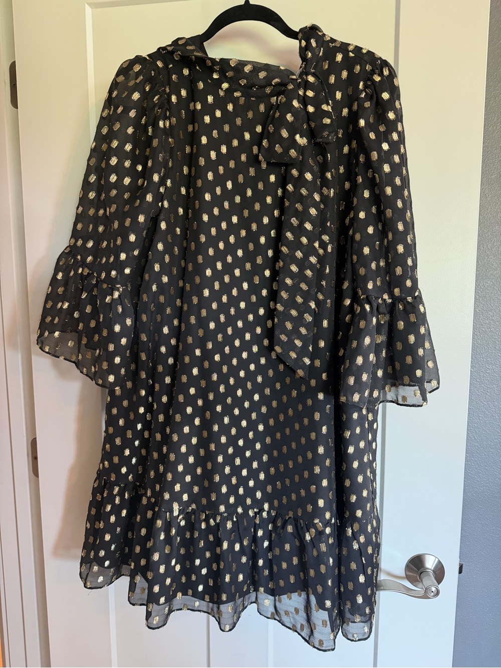 Calvin Klein Black Skater Dress with Metallic Gold Dot Print